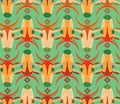 Cartoon cows with big eyes and watermelon peel on the head. Seamless pattern with cows. Children`s room, office supplies, fabric, Royalty Free Stock Photo