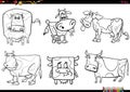 cartoon cows farm animal characters set coloring page