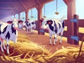 Cartoon Cows in a Sunny Barn