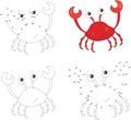 Cartoon crab. Coloring book and dot to dot game for kids