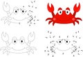 Cartoon crab. Coloring book and dot to dot game for kids