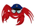 Cartoon of the crab in service cap and spectacles Royalty Free Stock Photo