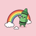 Cartoon Crayon Drawing a Rainbow with Clouds Illustration Royalty Free Stock Photo