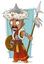 Cartoon crazy Mongolian warrior with spear Royalty Free Stock Photo