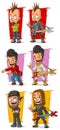 Cartoon crazy punk rock musicians with guitar character vector set Royalty Free Stock Photo