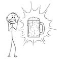 Cartoon of Crazy and Thirsty Man Who See Vision of Glass Beer Mug or Pint