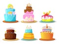 Cartoon cream cakes set isolate on white background. Vector illustrations