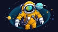 Cartoon Creative Mascot Astronaut . Star and planets on galaxy background. Astronaut in space. Generate AI