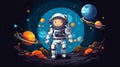 Cartoon Creative Mascot Astronaut . Star and planets on galaxy background. Astronaut in space. Generate AI