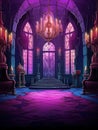 Cartoon creepy purple room in haunted castle. AI Royalty Free Stock Photo