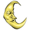 Cartoon Crescent Moon With Face Vector Illustration