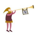 Cartoon crier with trumpet on white background. Royalty Free Stock Photo