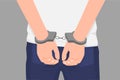 Cartoon crime man hands in handcuff at back isolated. Close up law perpetrator at prison Royalty Free Stock Photo