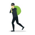 Cartoon Criminal Man or Thief with Bag. Vector