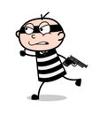 Cartoon Criminal Running with Gun Vector