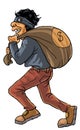 Criminal man running with sack of money illustration