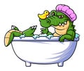 cartoon crocodile bathing in the bathtub Royalty Free Stock Photo