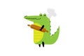 Cartoon crocodile with chef's hat and rolling pin. Alligator chef. Cute cartoon character for kitchen or nursery decor