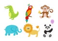 Cartoon crocodile, elephant, panda, lion, parrot, monkey for b