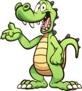 Happy Green Cartoon Crocodile Or Alligator Showing Something