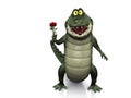 Cartoon crocodile holding roses.