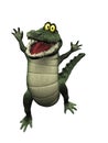 Cartoon crocodile jumping for joy.