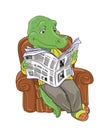 Cartoon crocodile reading newspaper