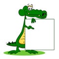 A cartoon crocodile with sign