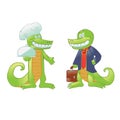 Cartoon crocodiles cook and businessman