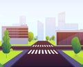 Cartoon crosswalks. Highway traffic empty street road crossing urban landscape building crosswalk intersection car Royalty Free Stock Photo