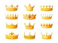 Cartoon crown. Golden emperor prince queen royal crowns diamond coronation gold antique tiara crowning imperial corona