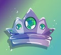 Cartoon Crown, Silver wealth and privileges of the King and Queen, Tiara with large Green crystals Emerald. Vector