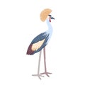 Cartoon crowned crane on a white background.Flat cartoon illustration for kids Royalty Free Stock Photo