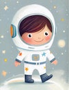 Cartoon cte little boy in astronaut costume. Children\'s book illustration. Generative AI Royalty Free Stock Photo