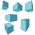 Cartoon Cubes and Parallelepipeds. Vector Set of Turquoise Perspective Drawing of Geometric Shapes