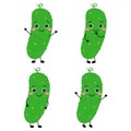 Cartoon cucumber characters set in flat style