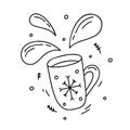 Cartoon cup with isolated spray. Contour mug with hot chocolate, cocoa, tea or coffee. Hand drawn vector concept. Outline doodle Royalty Free Stock Photo