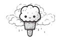 a cartoon cupcake with rain coming out of the top. generative ai