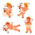 Cartoon cupids set, vector isolated icons. Royalty Free Stock Photo