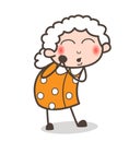 Cartoon Curious Granny Blushing Face Expression Vector Illustration