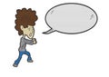 Cartoon curly hair men with speech bubble texturized