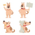 Cartoon cut dog mascot. Funny domestic characters holding blank placard or banner for protest, waving Royalty Free Stock Photo