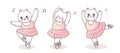 Cartoon cute actions ballerina cats dancing vector.