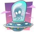 Cartoon cute alien monster in ufo spaceship vector Royalty Free Stock Photo