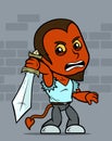 Cartoon little red devil boy character with sword Royalty Free Stock Photo