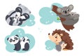 Cartoon cute animals family with baby sleep on clouds Royalty Free Stock Photo