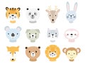 Cartoon cute animals set for children card. Tiger, panda, bunny, fox and other.