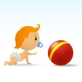 Cartoon cute baby crawling to red ball Royalty Free Stock Photo