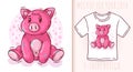 Cartoon cute baby pig. Vector illustration on white background. Royalty Free Stock Photo