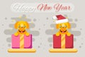 Cartoon cute baby yellow dog cub gift box pile of gifts 2018 year flat design head icons set character vector Royalty Free Stock Photo